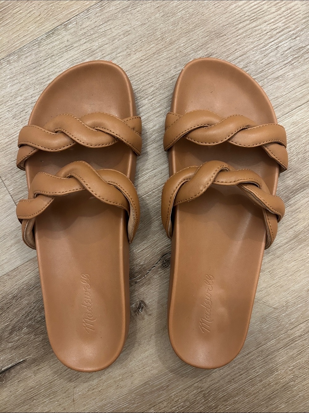 Madewell Tan Braided Double-Strap Slide Sandals